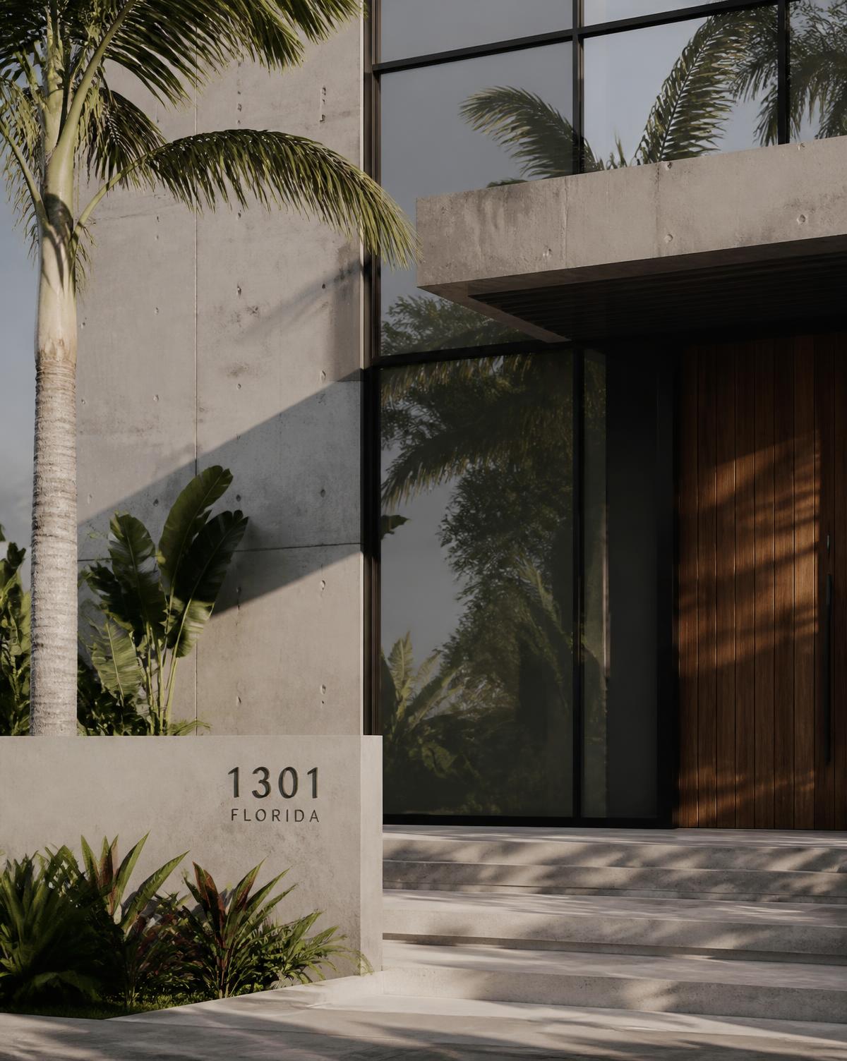 Modern South Florida residence facade in daylight